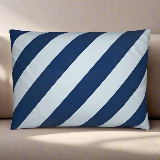 Blue candy stripe velvet cushion 55 x 40cm