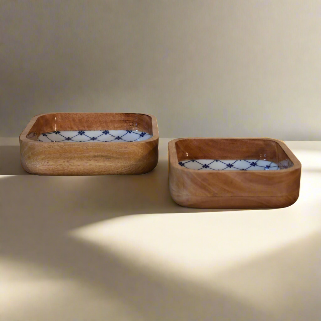 Blue and White Square Bowl Set of 2