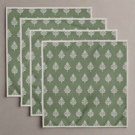 Sage green block print cloth napkin set