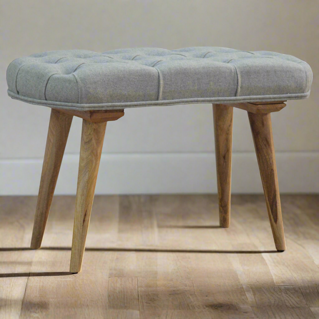 Deep Button Grey Tweed Bench