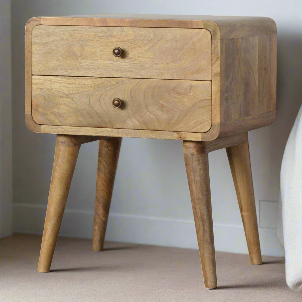 Curved Oak-ish Bedside