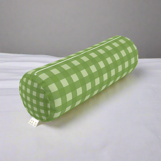 Large green gingham suede bolster cushion 76 x 28cm