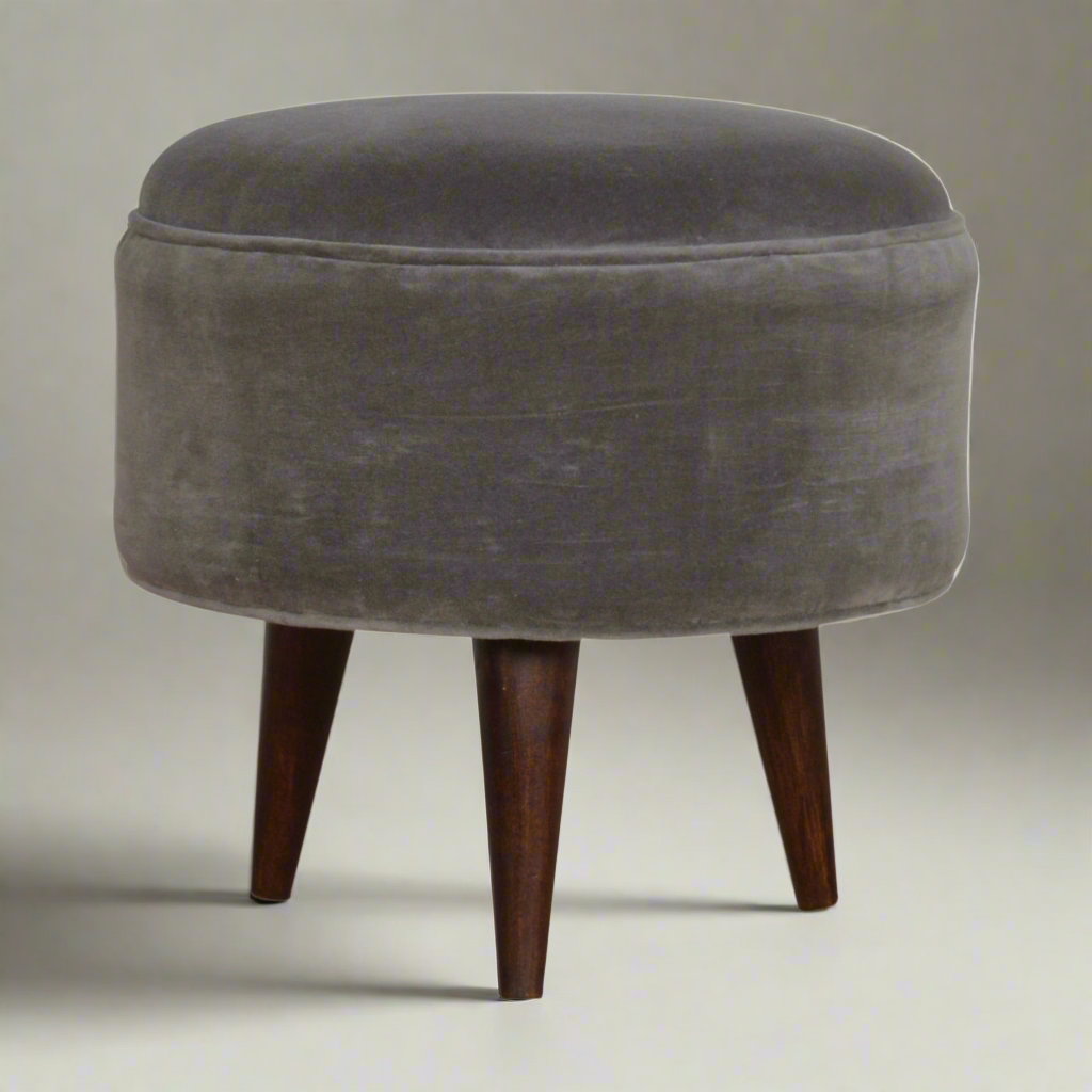 Grey Velvet Nordic Style Footstool