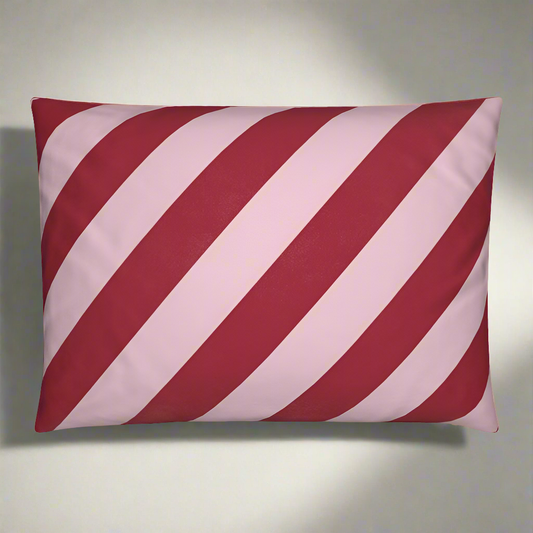 Pink candy stripe velvet cushion 55x40cm