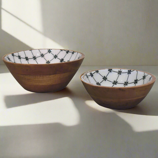 2x Lacquered Flower Bowl Set