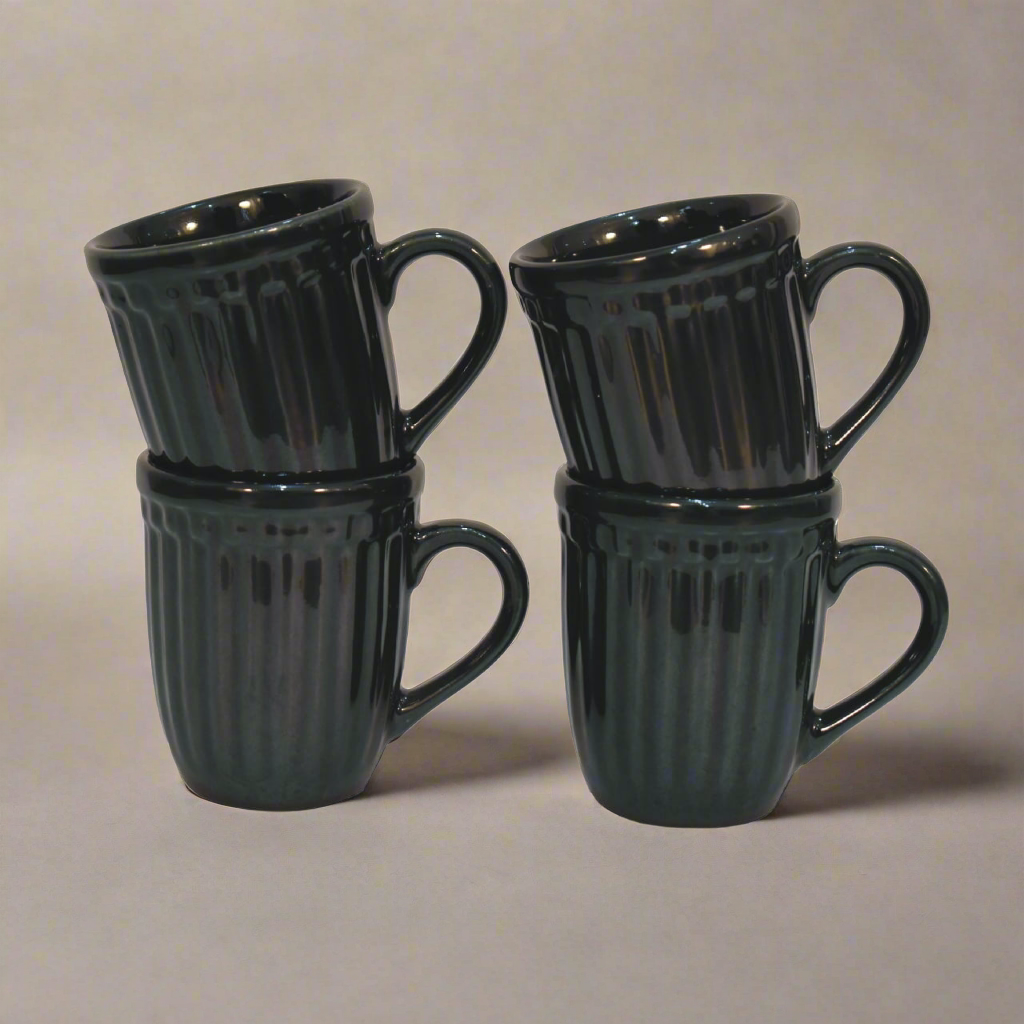 Black Ribbed Mug Set of 4