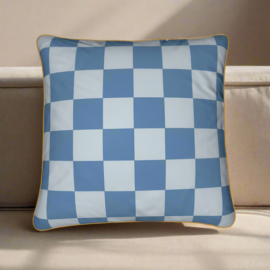 Blue Checkerboard Velvet 50x50cm Cushion