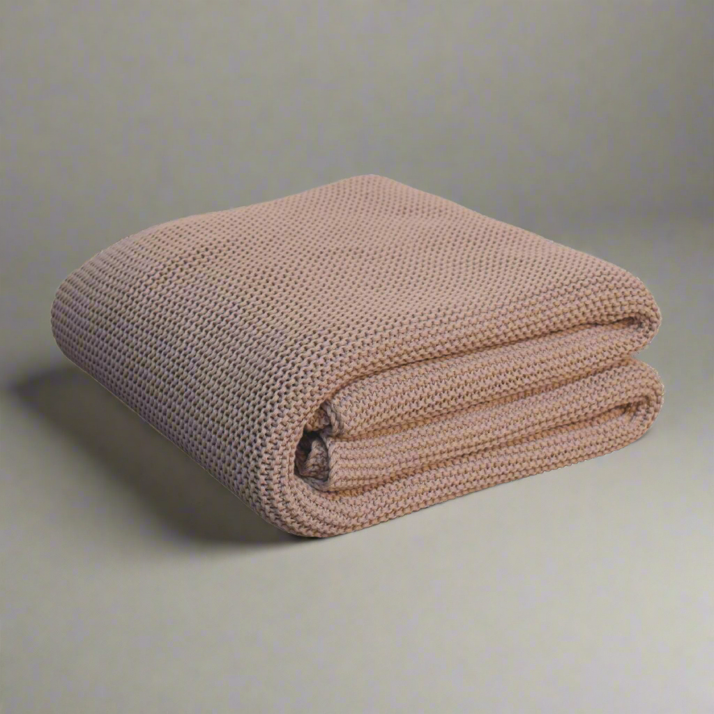 Double Bed Size Beige Knitted Throw