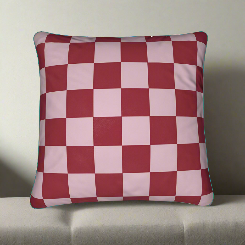 Pink velvet checkerboard 50x50cm cushion