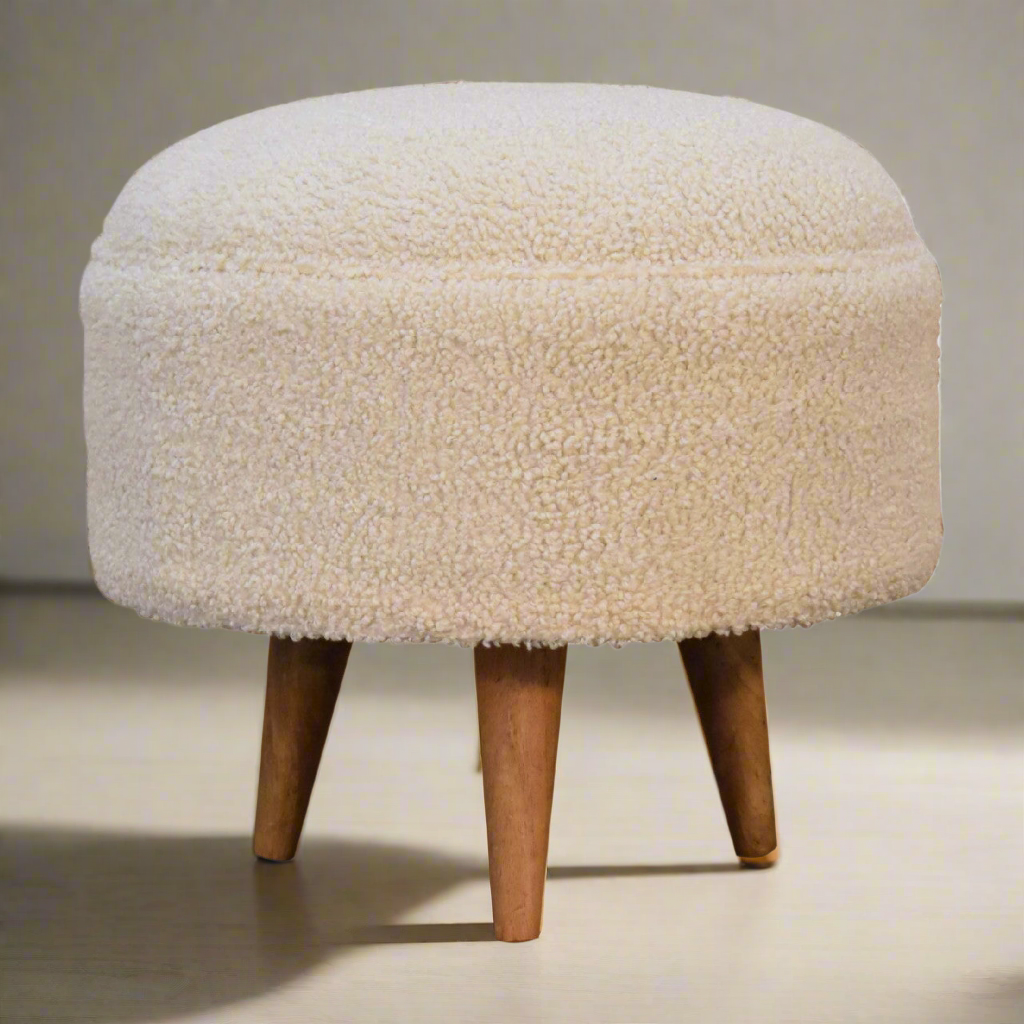 Cream Boucle Rounded Footstool