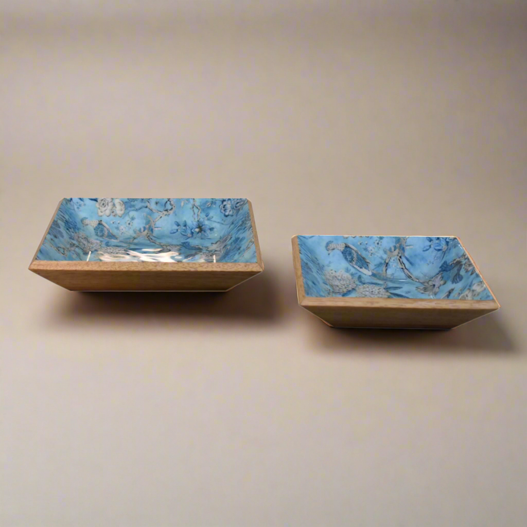 Lacquered Blue Bird Platter Set