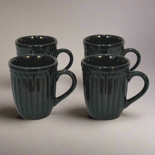 Black Ribbed Mug Set of 4