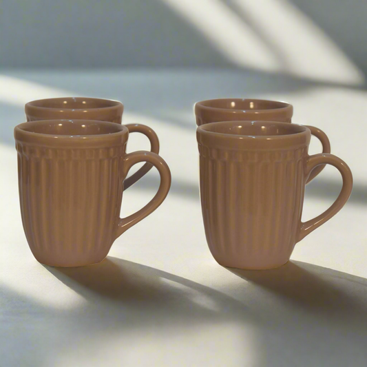 Beige Ribbed Mug Set of 4