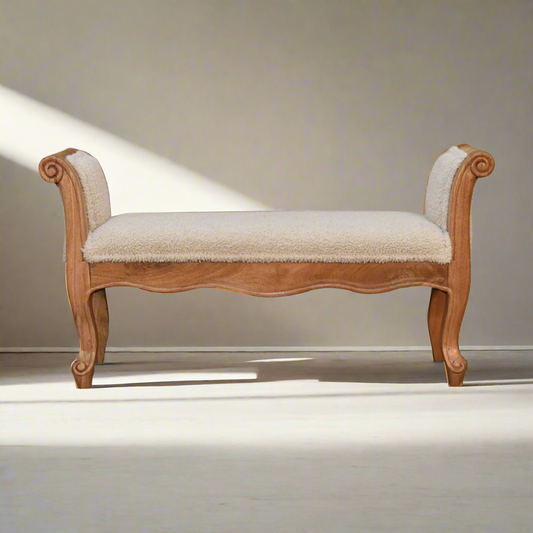 Cream Boucle French Style Bench