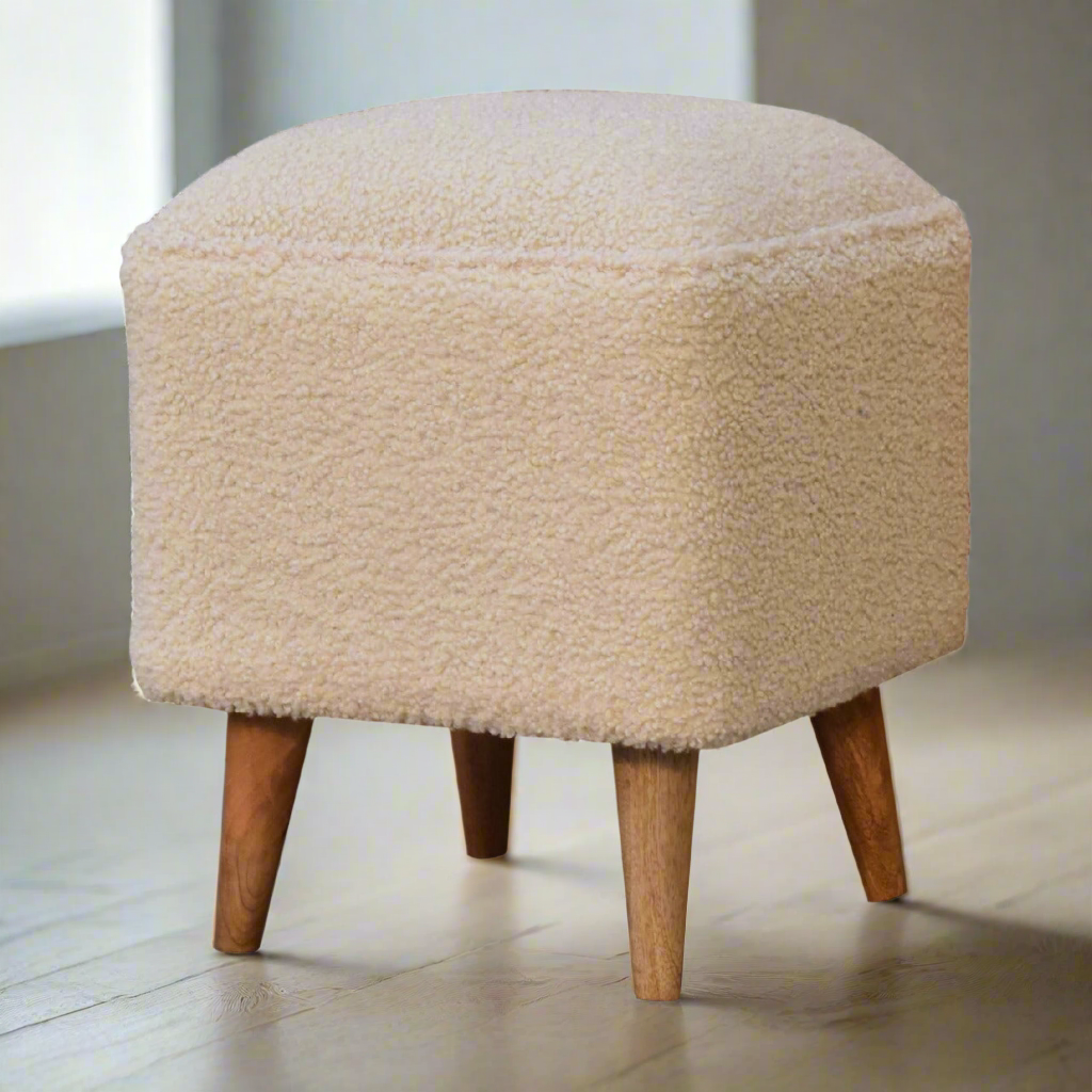 Cream Boucle Squoval Bench