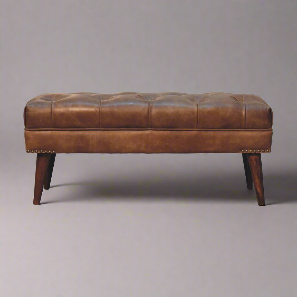 Harbour Brown Leather Bench