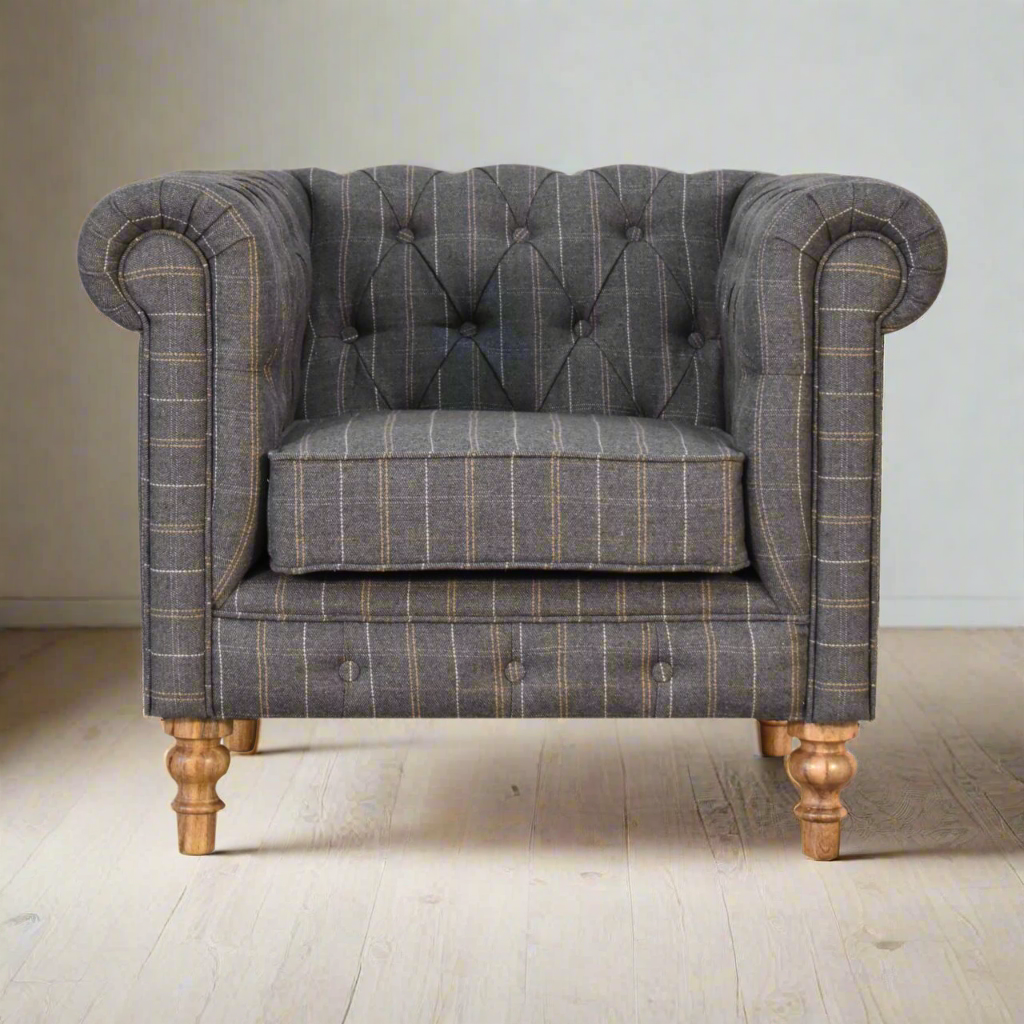 Pewter Tweed Chesterfield Armchair