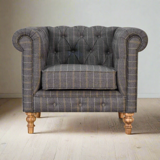 Pewter Tweed Chesterfield Armchair