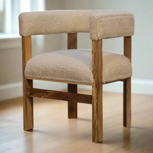 Cream Boucle Solid Wood Chair