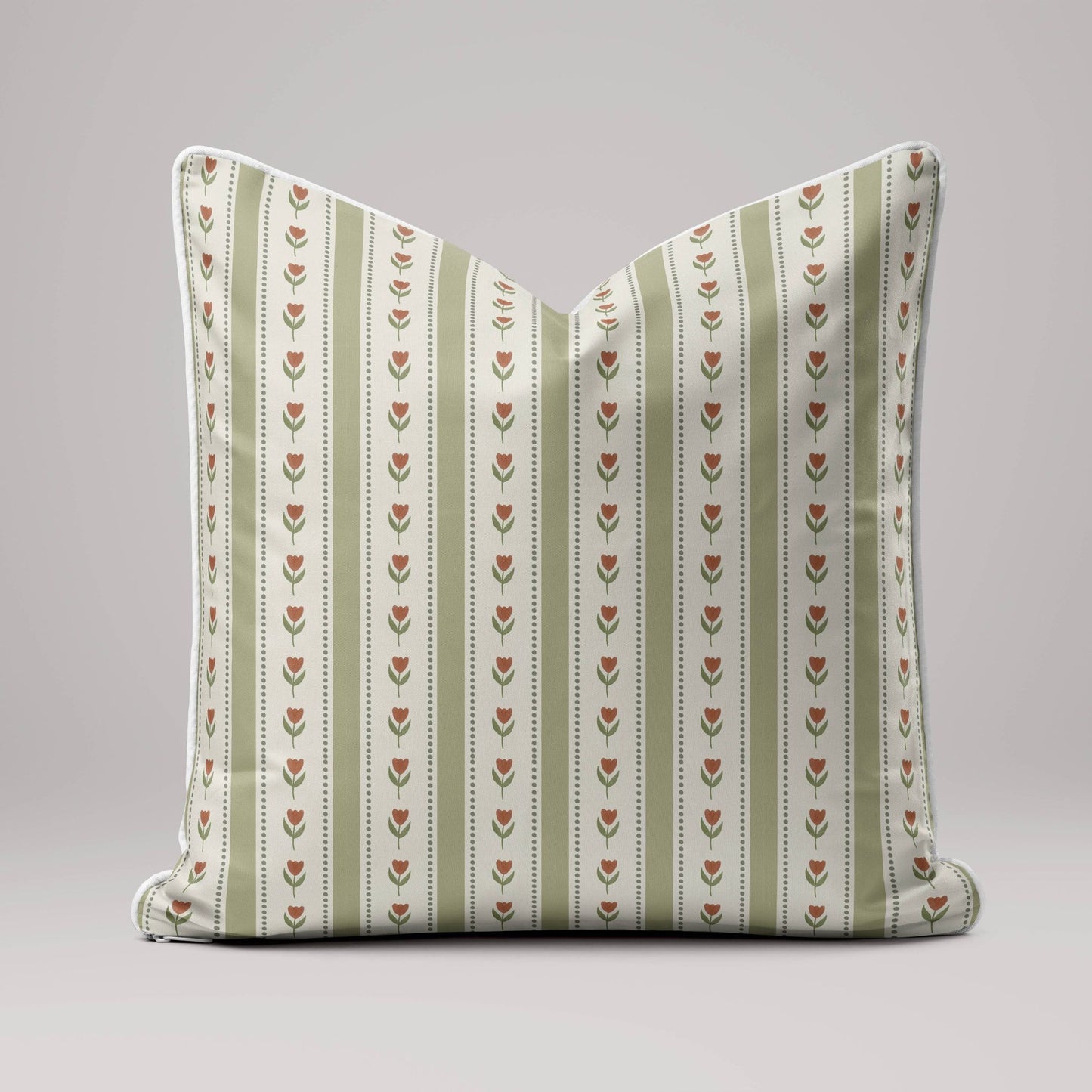 Green Tulip Stripe Linen Cushion Cover