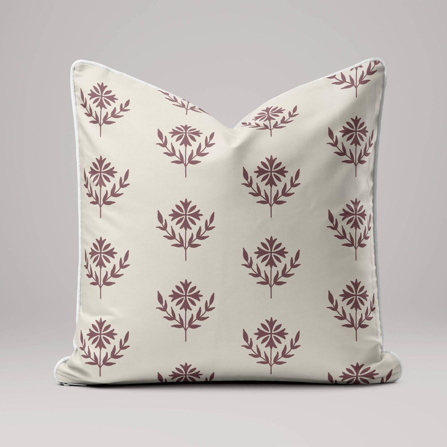 Dusty Pink Floral Block Print Linen Cushion Cover