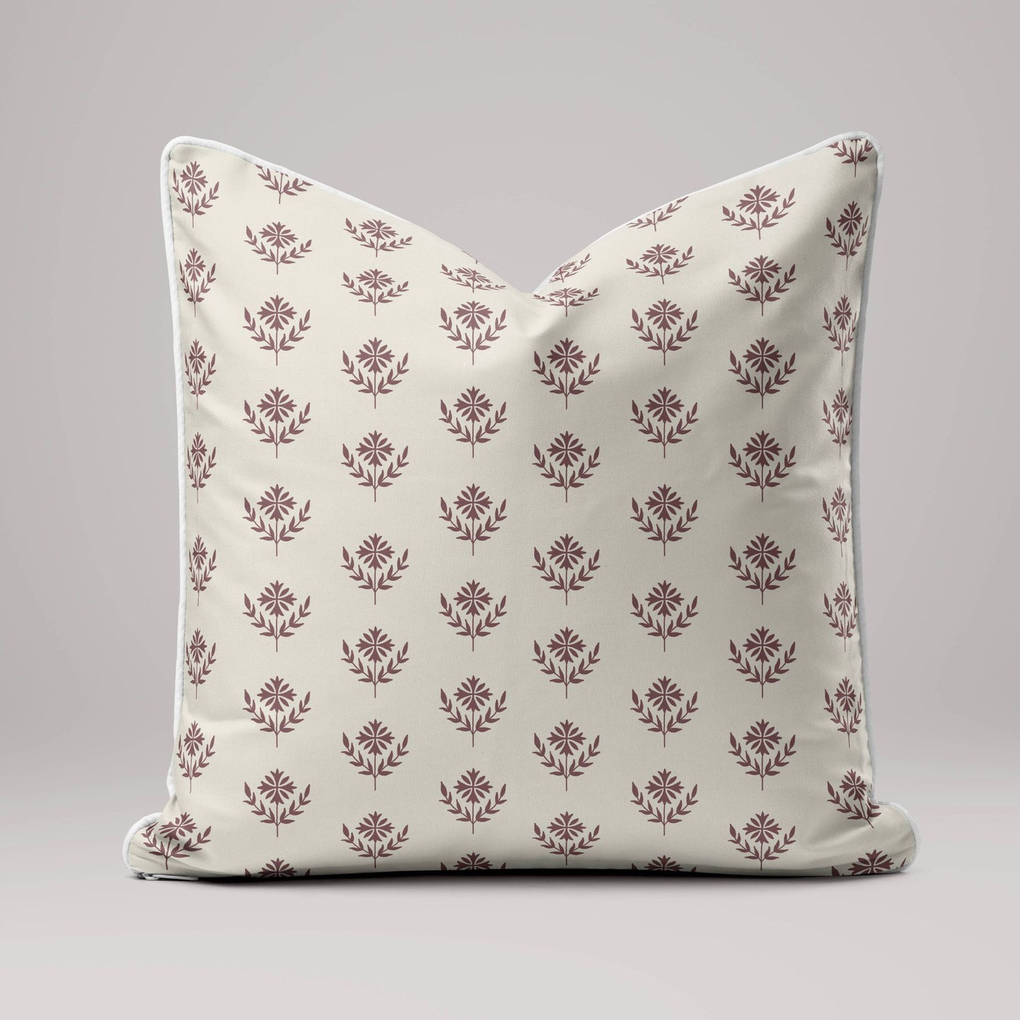 Dusty Pink Floral Block Print Linen Cushion Cover