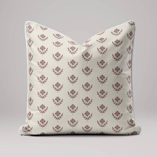 Dusty Pink Floral Block Print Linen Cushion Cover