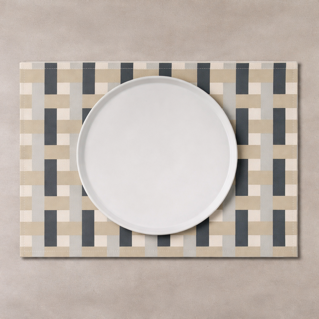 Modern Basket Weave Linen Placemat 46.5 x 32cm – Neutral Geometric