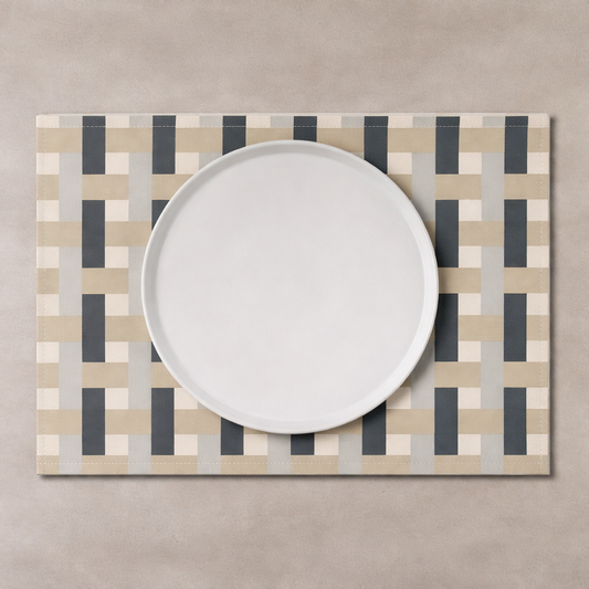 Modern Basket Weave Linen Placemat 46.5 x 32cm – Neutral Geometric