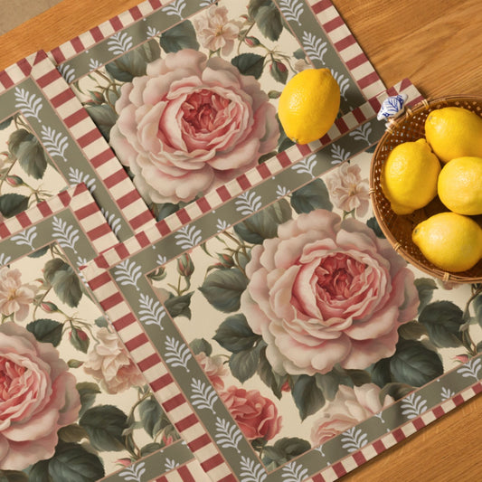 Vintage Rose Floral Placemat Set