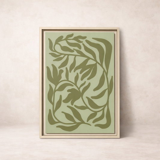 Framed Matte Canvas - Olive Green Abstract Botanical Print