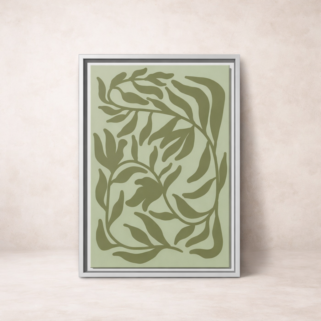Framed Matte Canvas - Olive Green Abstract Botanical Print