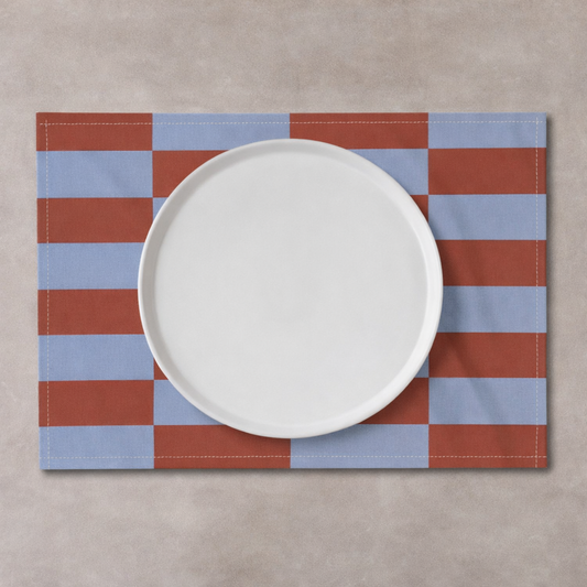 Retro Orange & Blue Geometric Linen Placemat 46.5 x 32cm