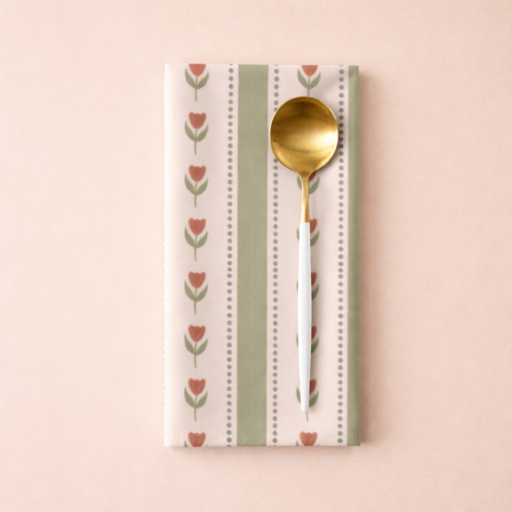 Green & Pink Tulip Cotton Napkins (Set of 2, 4 or 6) – 40x40cm Floral