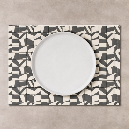 Japandi Abstract Tile Linen Placemat 46.5 x 32cm – Neutral Geometric