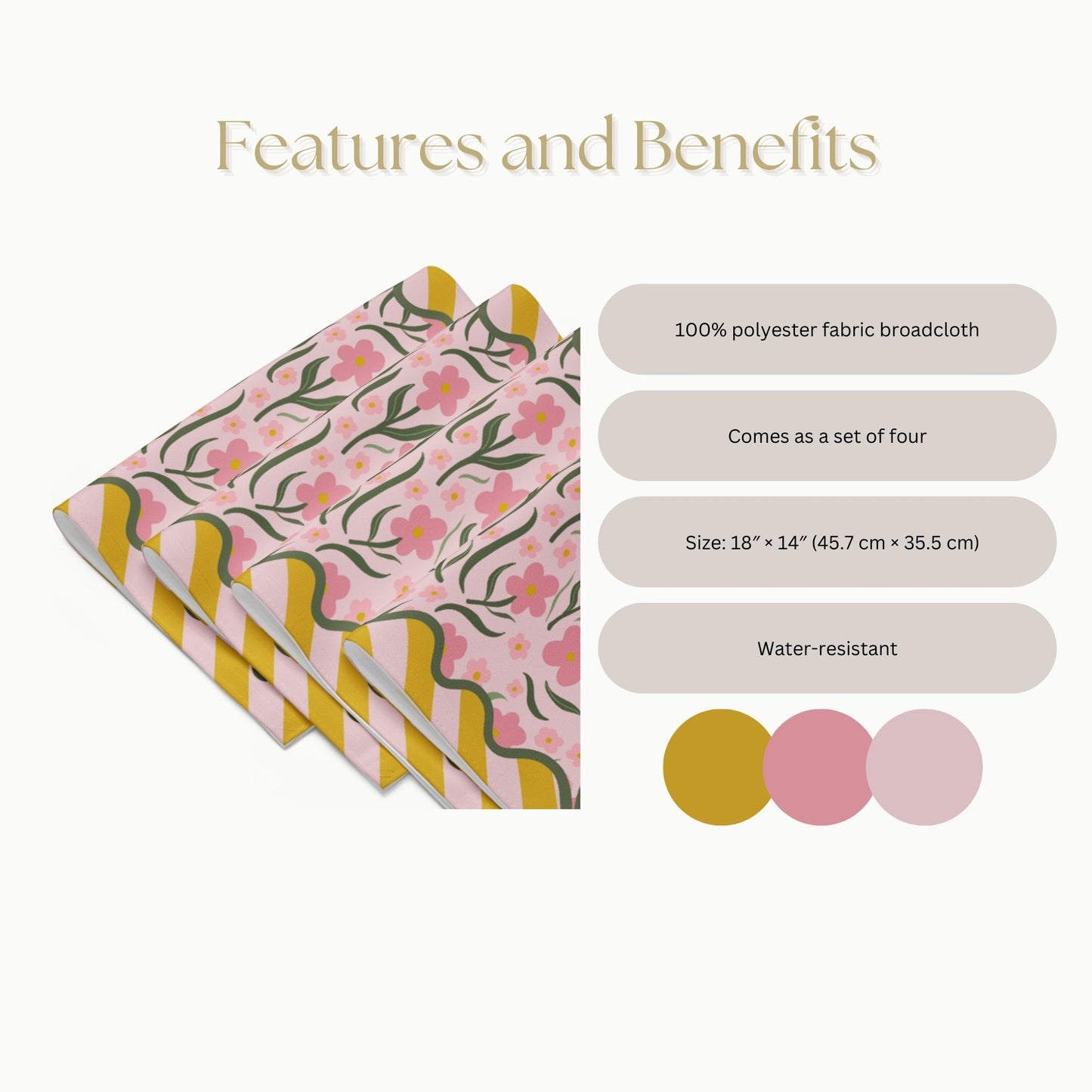 Floral and Stripe Placemat Set, Set of 4
