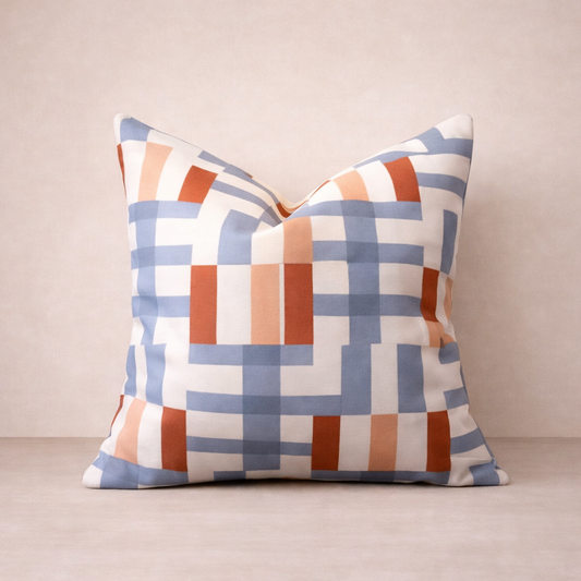 Square Pillowcase - Blue and Orange Stripe Cushion Cover