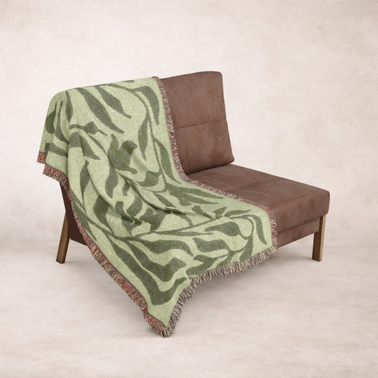 Cottagecore Green Vine Woven Blanket — Grandmillennial Cozy Throw