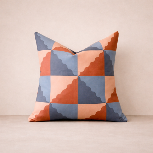 Pillowcase - Geometric Wavy Blue and Orange Autumn Cushion Cover