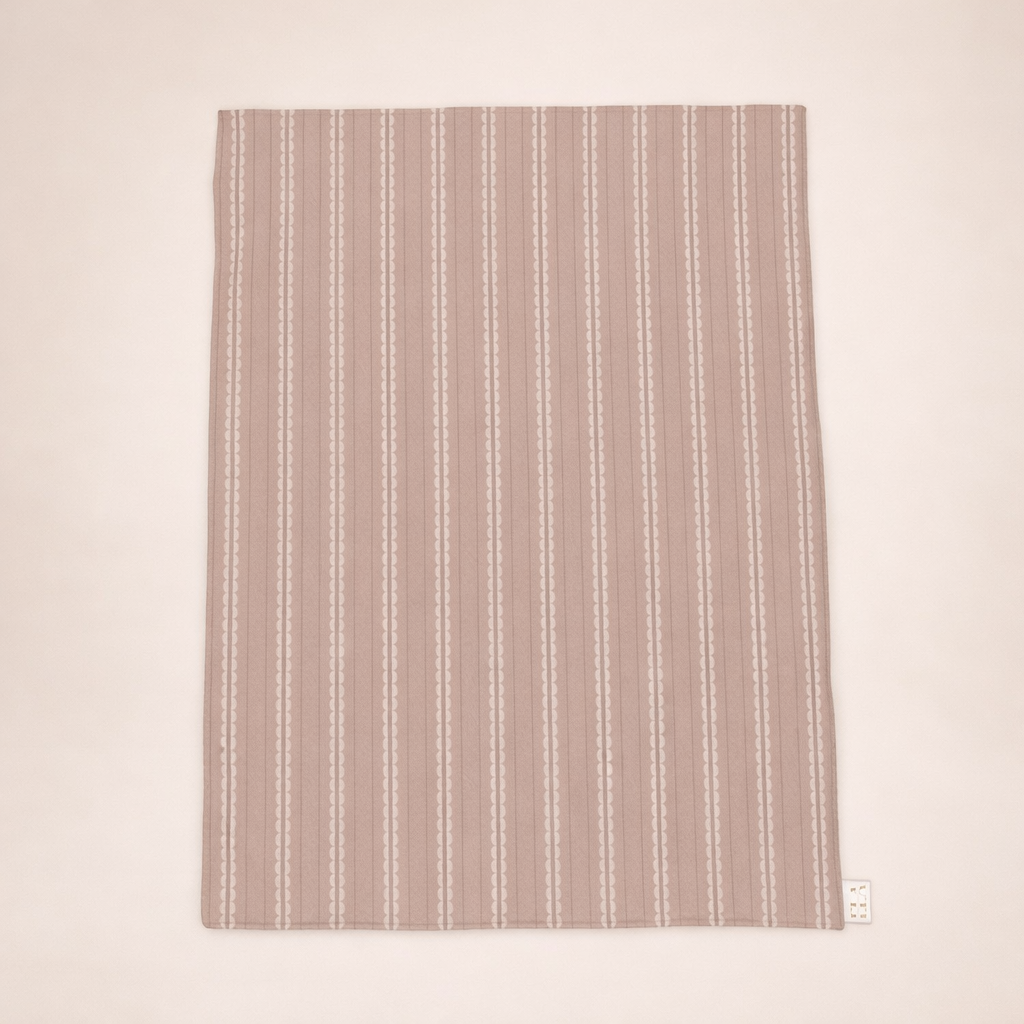 Pink, Green & Cream Scalloped Stripe Sherpa Fleece Blanket