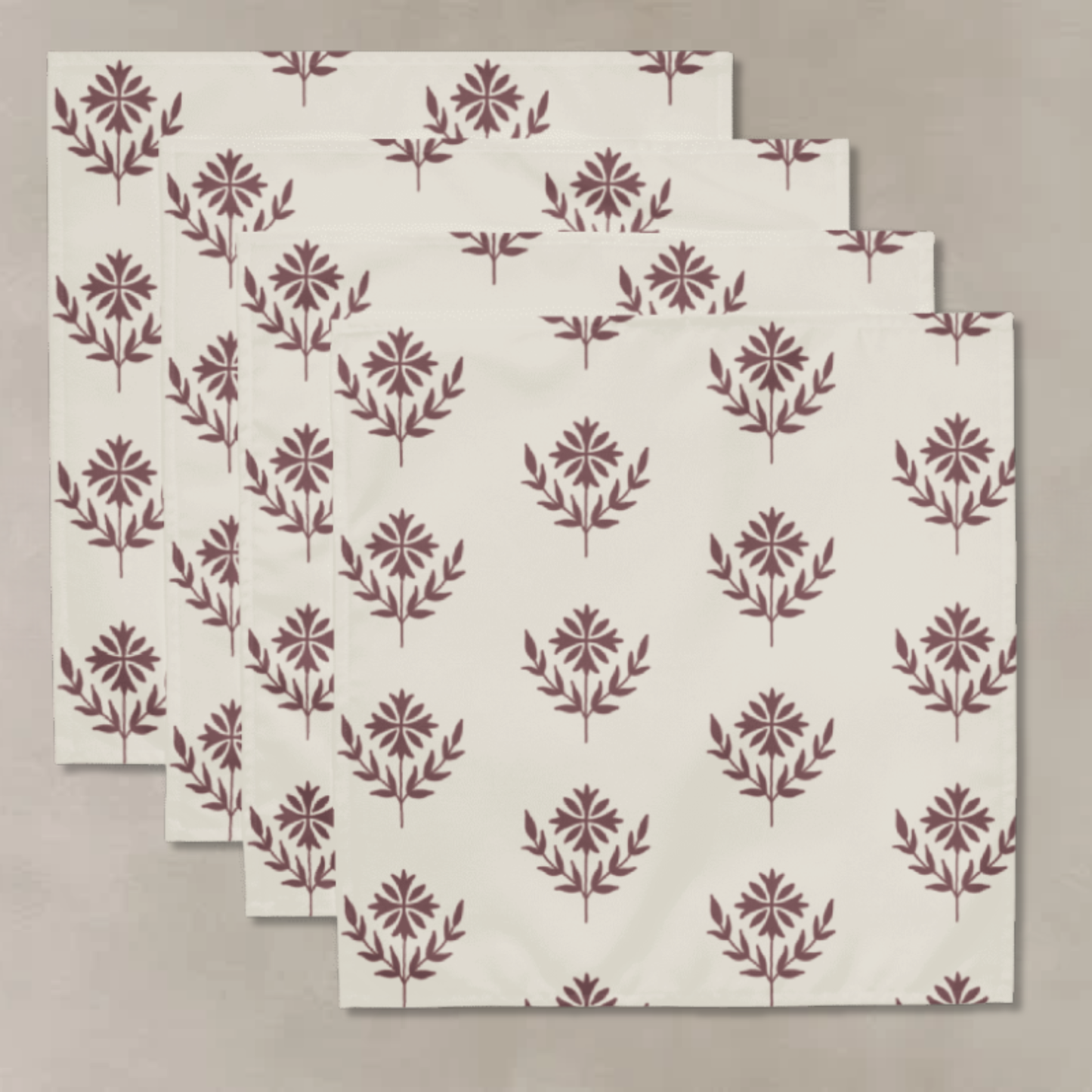Pinky Red Floral Block Print Cotton Napkins – 40x40cm