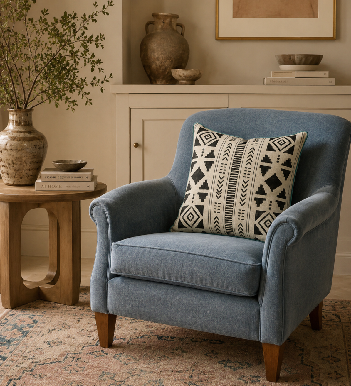 Velvet Cushion with Contrasting Teal Edge
