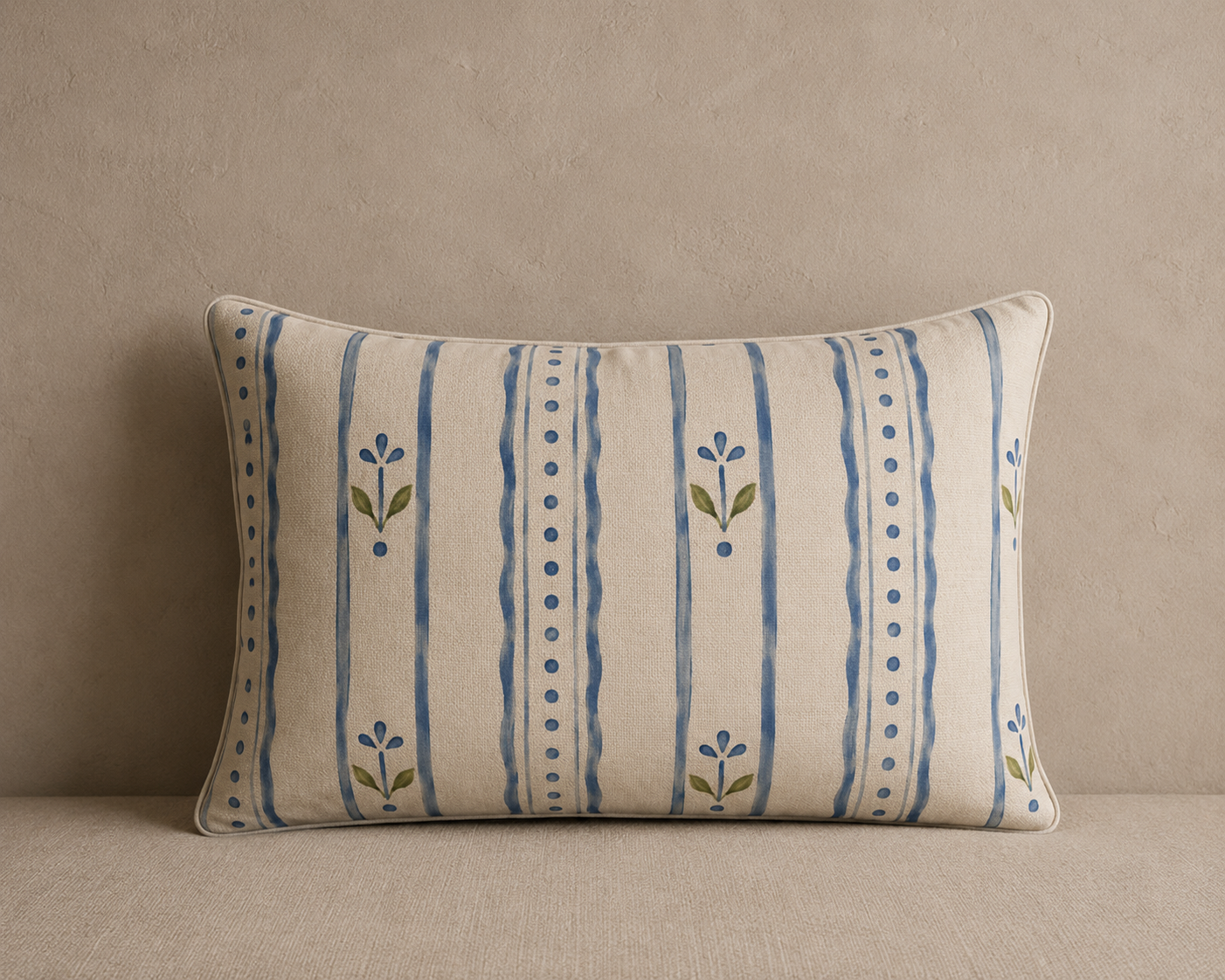 Blue Folk Stripe Lumbar Cushion