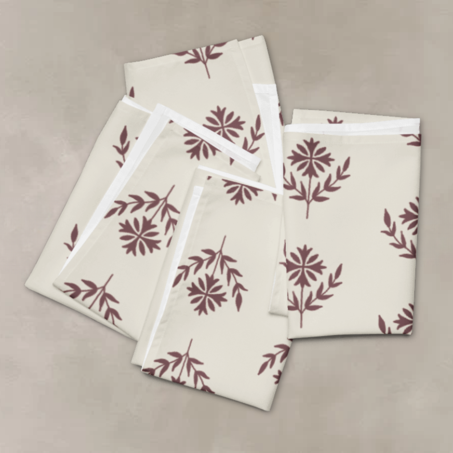 Pinky Red Floral Block Print Cotton Napkins – 40x40cm
