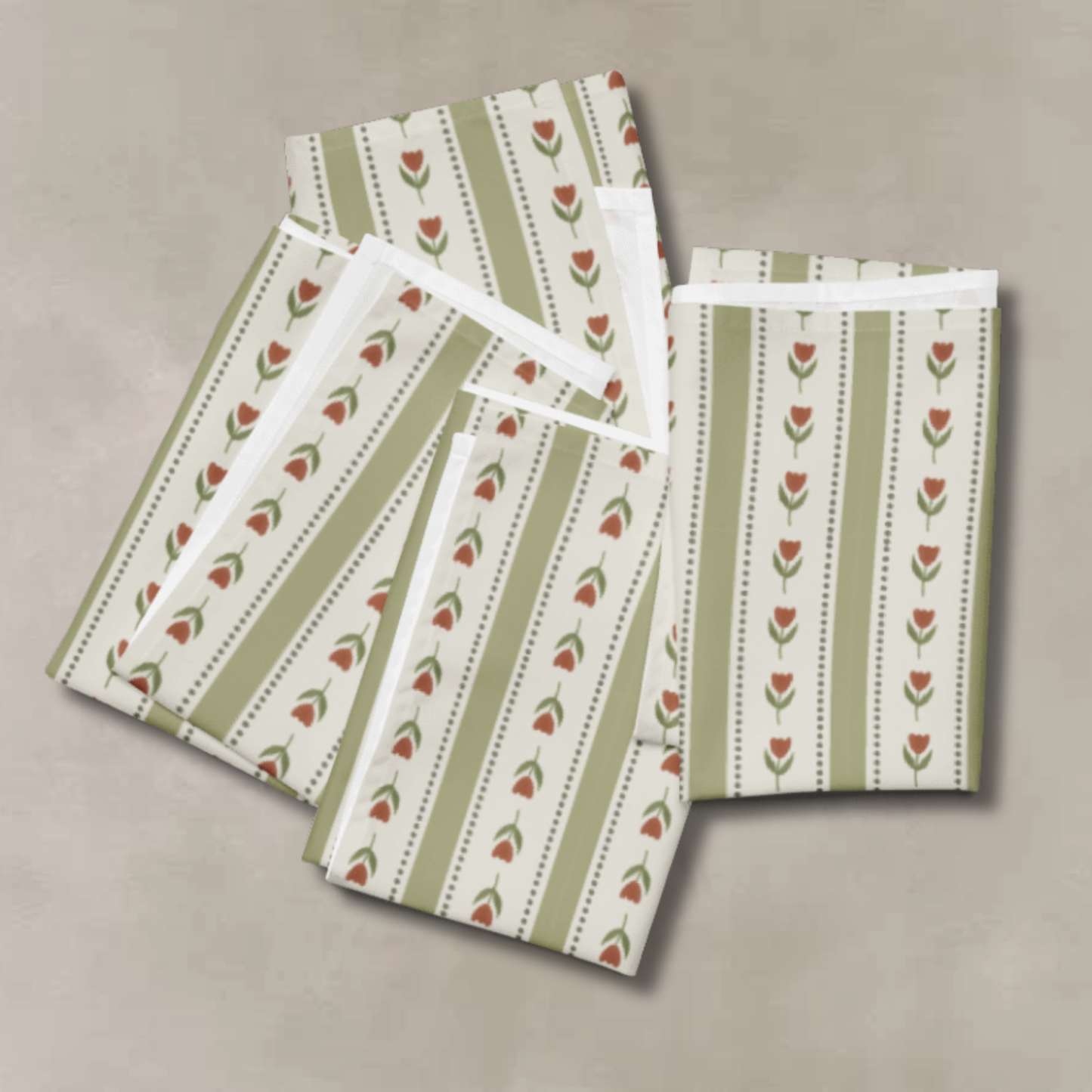 Green & Pink Tulip Cotton Napkins (Set of 2, 4 or 6) – 40x40cm Floral