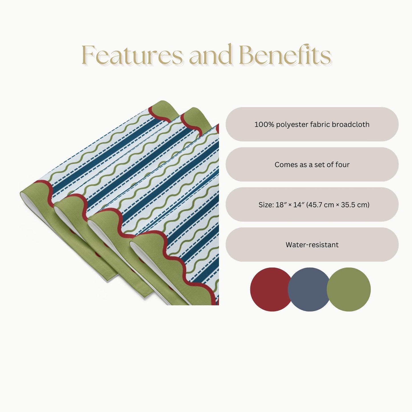 Blue and Green Wavy Stripe Placemat Set, Set of 4