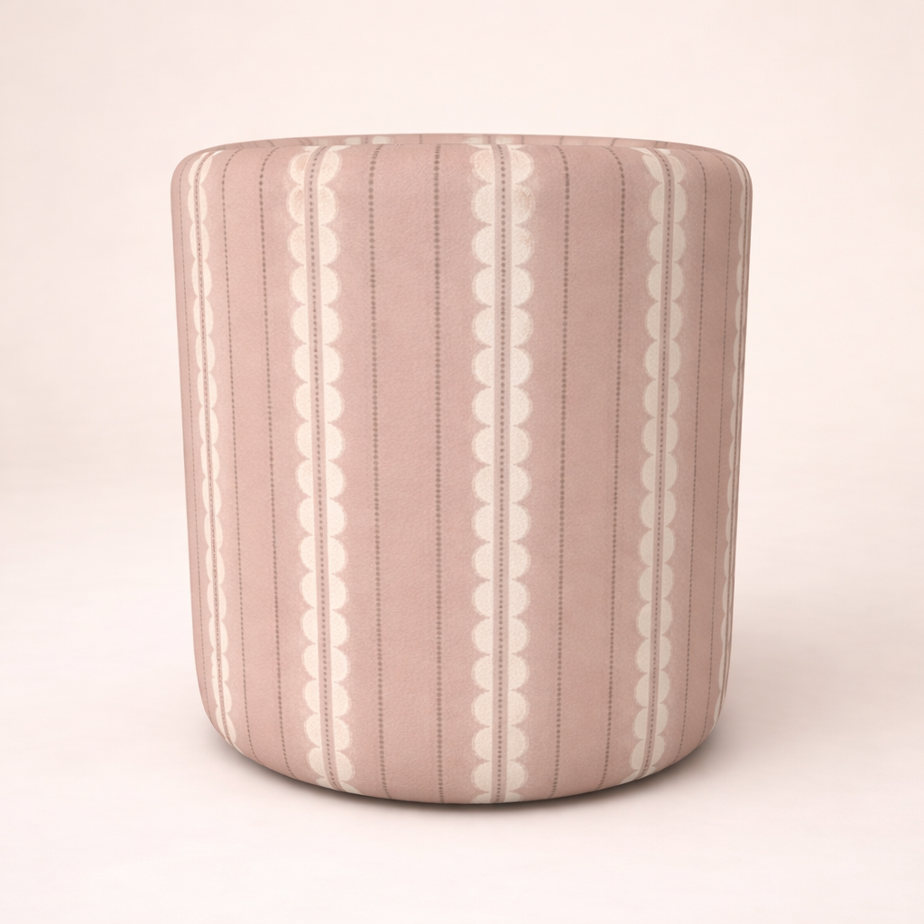 Pink Scalloped Stripe Round Pouffe | Soft Chichi Velour