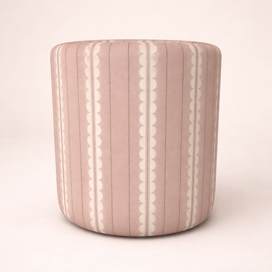 Pink Scalloped Stripe Round Pouffe | Soft Chichi Velour