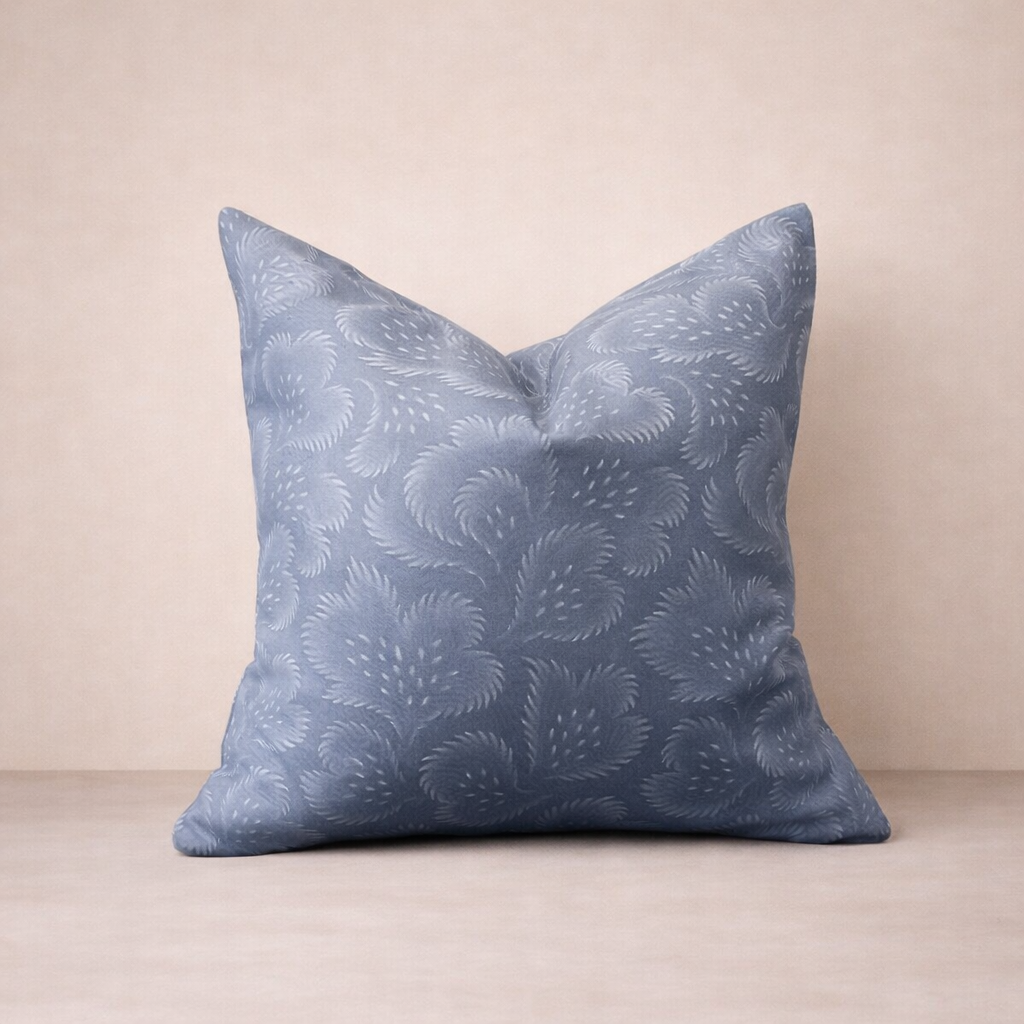Blue Floral Cushion – 18" x 18" Sofa Cushion for Grey Sofa, Bedroom, or Living Room