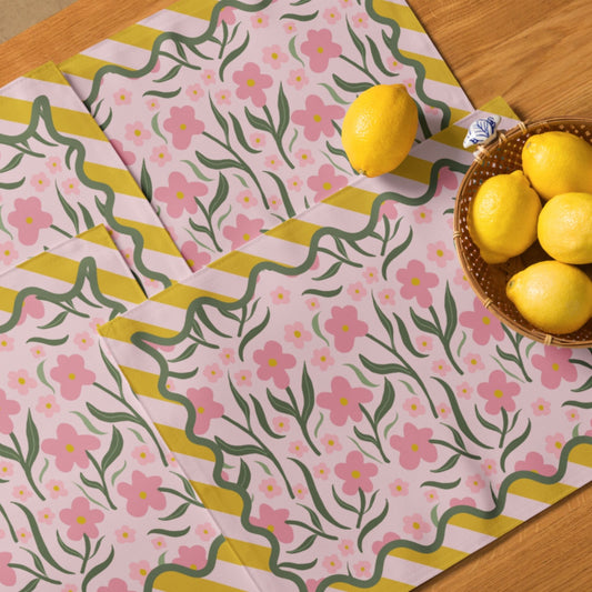 Floral and Stripe Placemat Set, Set of 4